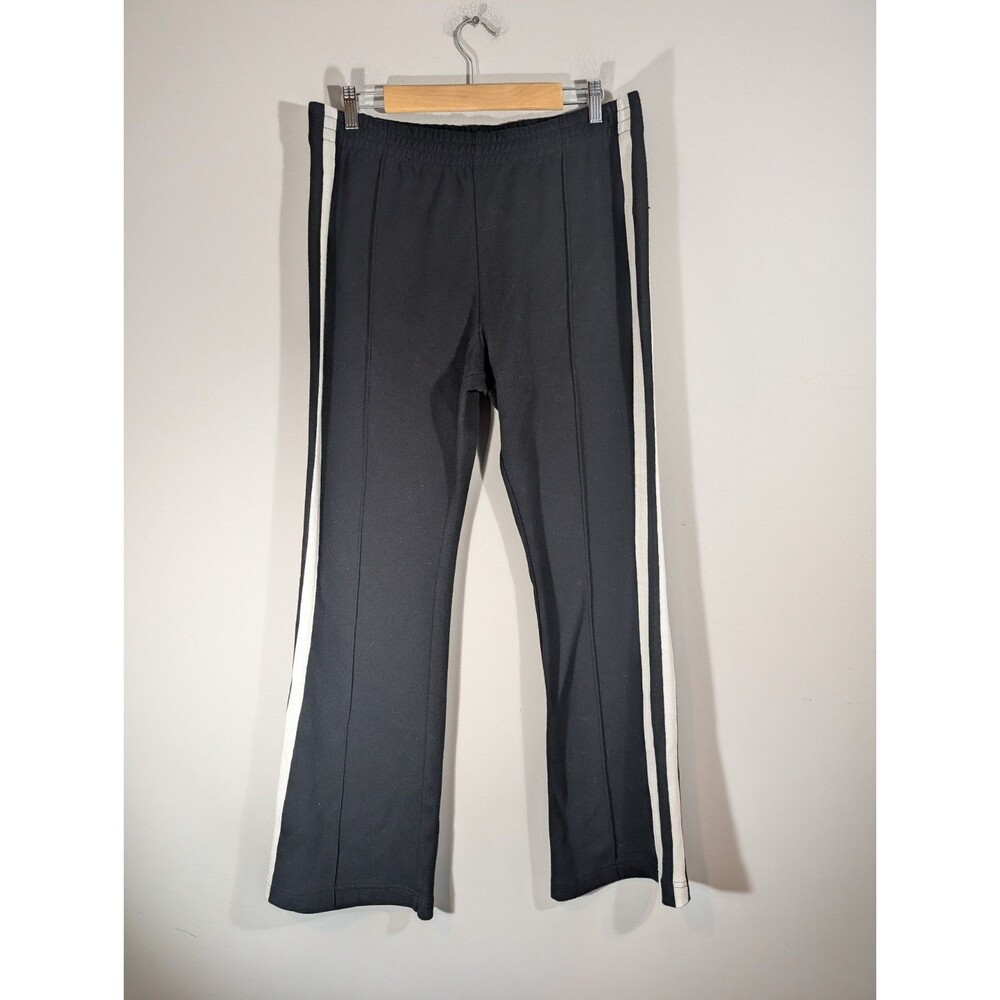 Anthropologie Maeve Womens Black Wide Leg Pull On Track Pants Sz L Casual Lounge